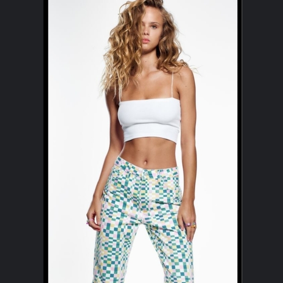 Zara Multicolor Check Print Straight Leg Jeans Size 2 EUC - Picture 2 of 11